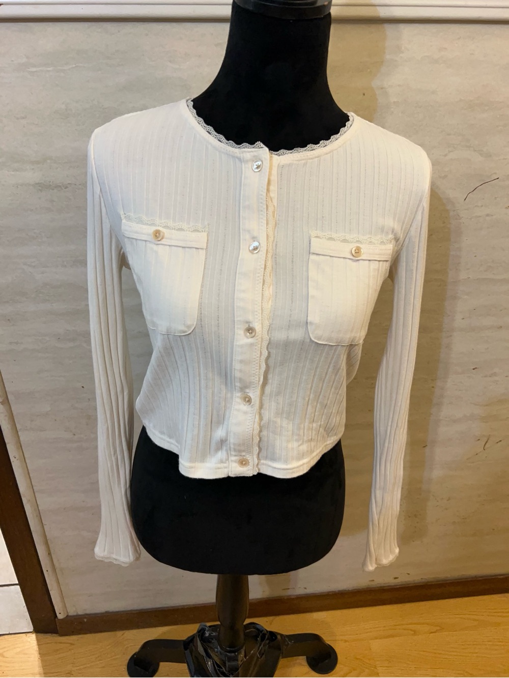 J.Crew Ribbed Lace-Trim
Cropped Cardigan